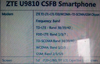 หลุดสเปค ZTE U9810 ซีพียูดูอัลคอร์ แรม 4 GB