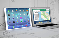 ภาพเปรียบเทียบ iPad Maxi จอ 12.9 นิ้ว กับ iPad 4 และ MacBook Air จอ 13 นิ้ว