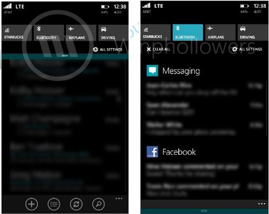 หลุดสกรีนช็อต Action Center ส่วนรวม Notification ของ Windows Phone 8.1