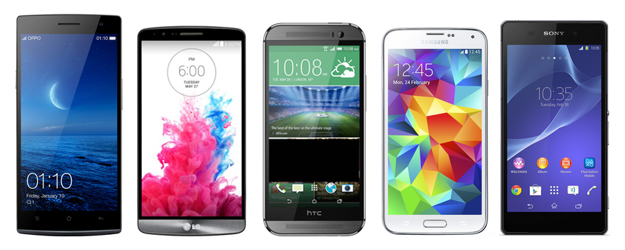 เทียบมือถือรุ่นท็อป LG G3, HTC One M8, Samsung Galaxy S5, Sony Xperia Z2 และ OPPO Find 7