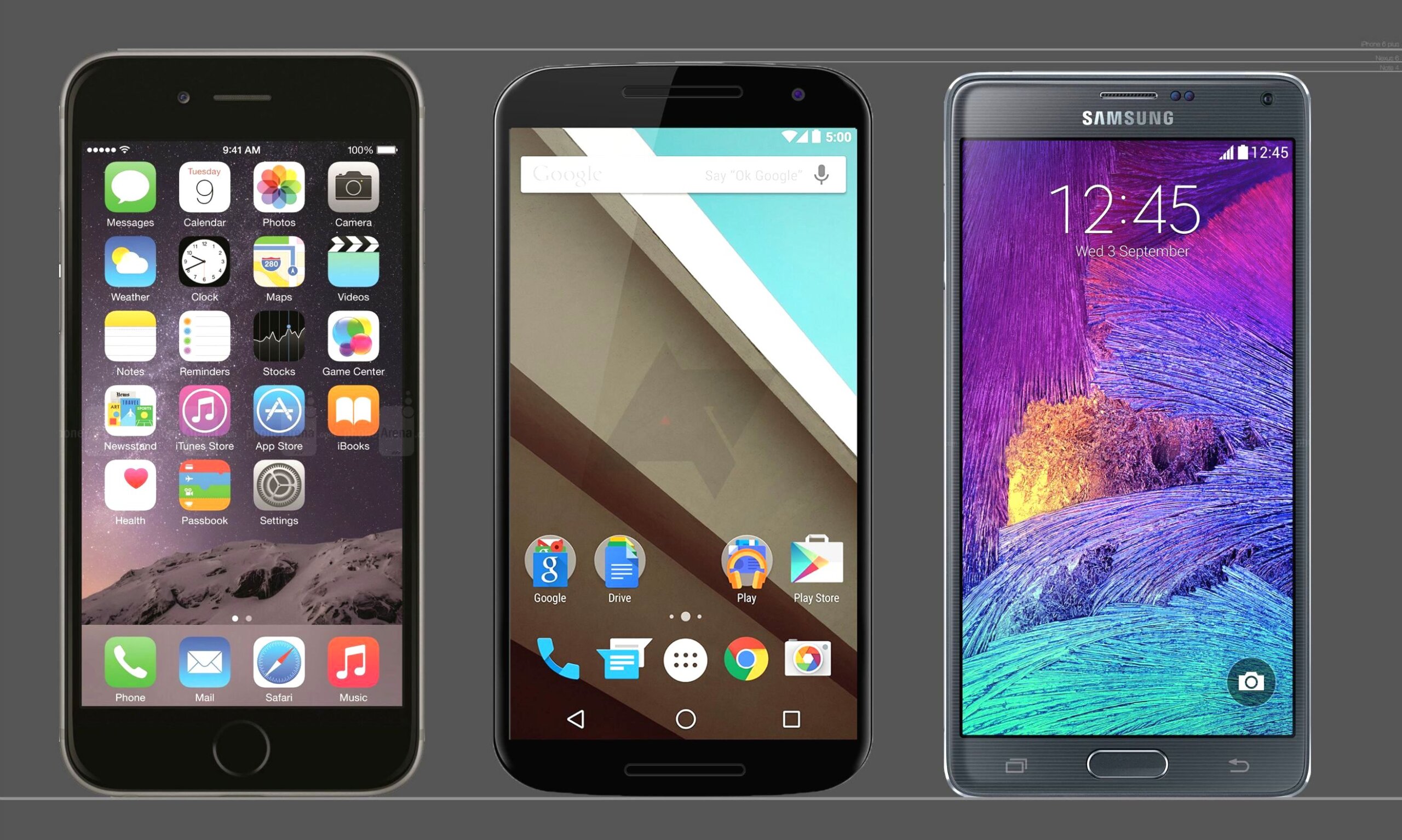 Nexus 6 mockup vs iPhone 6 Plus Galaxy Note 4 scaled