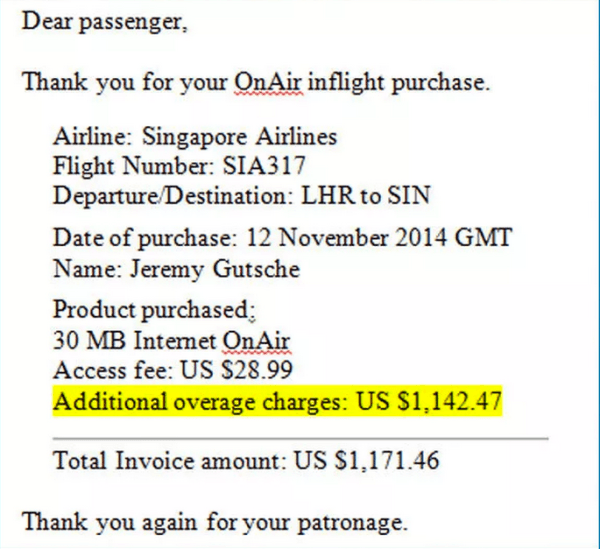 เงิบ! Singapore Airlines เรียกเก็บค่า WiFi บนเครื่องบินจากผู้โดยสารกว่า 39,000 บาท