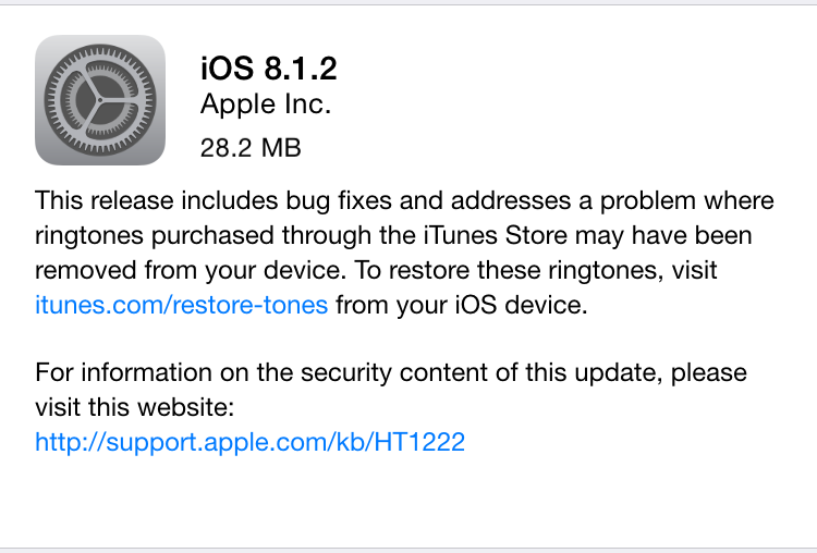 iOS 8.1.2 มาแล้ว แก้บั๊กเล็กน้อย กดโหลดอัพเดตจากในเครื่องได้ทันที