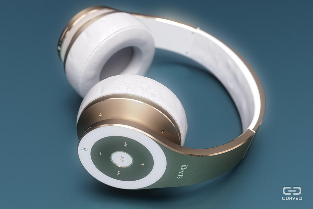 ภาพเรนเดอร์จำลองหูฟัง iBeats หูฟังจาก Beats ตัวแรกในสังกัด Apple (ถ้ามี)