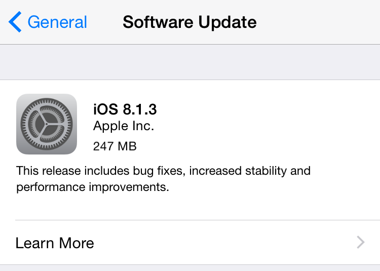 Apple ปล่อยอัพเดต iOS 8.1.3 แล้ว เน้นแก้บั๊ก ไฟล์อัพเดตขนาดเล็กลง กดอัพในเครื่องได้ทันที