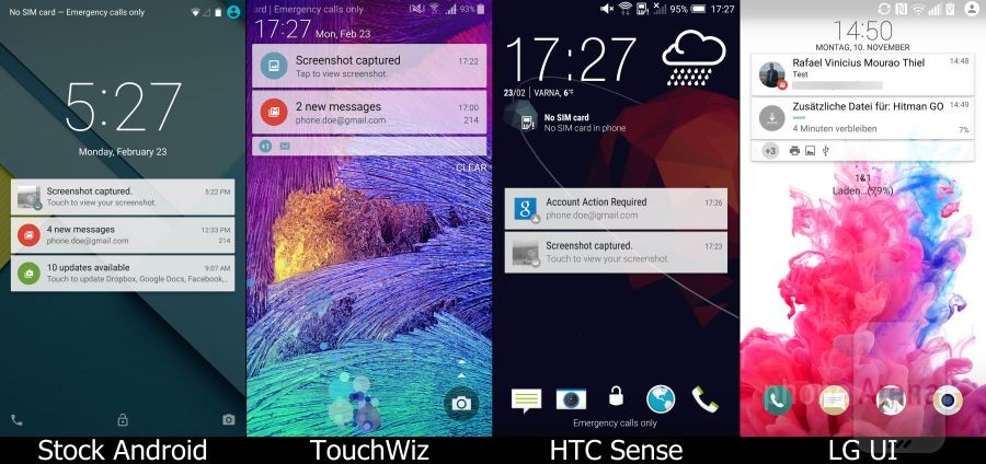 Stock Lollipop vs TouchWiz vs Sense vs LG UI 16