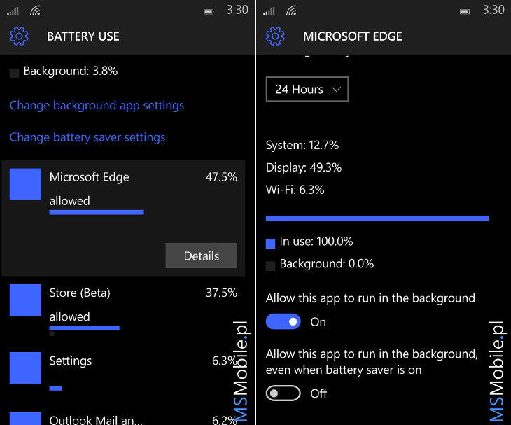 6 Windows 10 Mobile Build 10149 oszczedzanie baterii