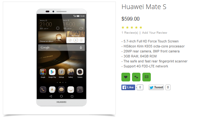 Huawei Mate S โผล่ข้อมูลบน Oppomart โชว์สเปคสุดหรู มาคู่ Force Touch