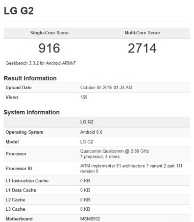 lg g2 android 6.0 geekbench scores