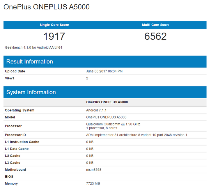 เผยสเปค OnePlus 5 บน Geekbench Snapdragon 835 RAM 8GB!!!