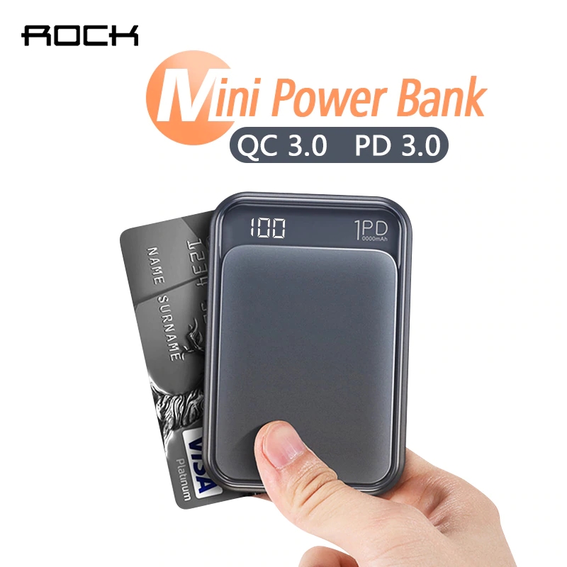 ROCK 18W Type C PD QC 3 0 Power Bank 10000mah Mini External Battery LED Display