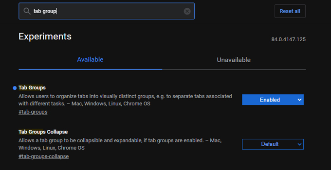 chrome flags Tab Group how