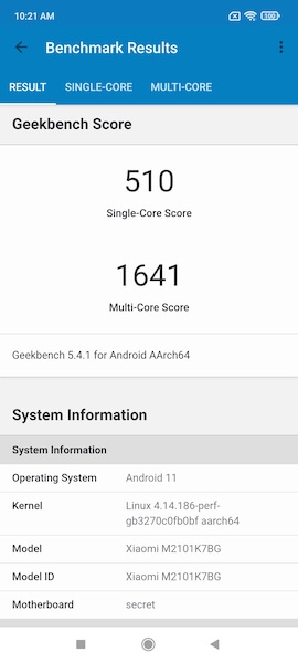Screenshot Redmi Note 10S Geekbench