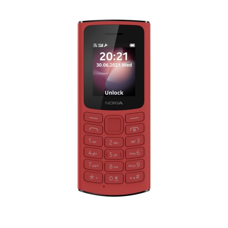 Nokia 105 4G RED Front LS SS PNG