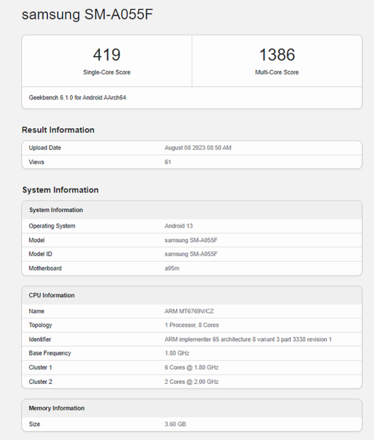 samsung galaxy a05 spotted on geekbench 6 2