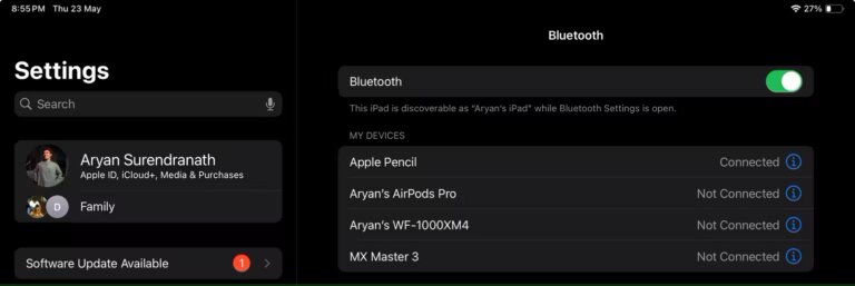 ipad setting screenshot bluetooth menu