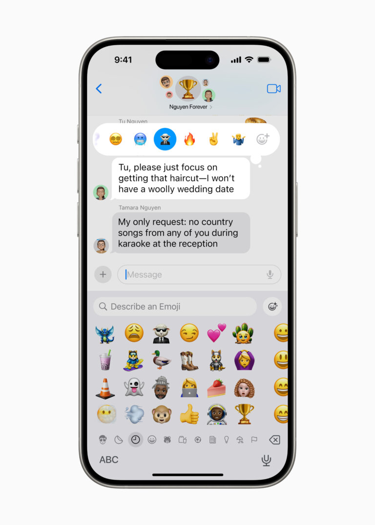 Apple WWDC24 Apple Intelligence Messages react with Genmoji 240610