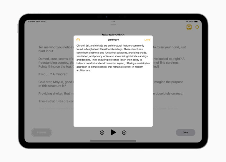 Apple WWDC24 Apple Intelligence Notes generate summary from recorded audio 240610