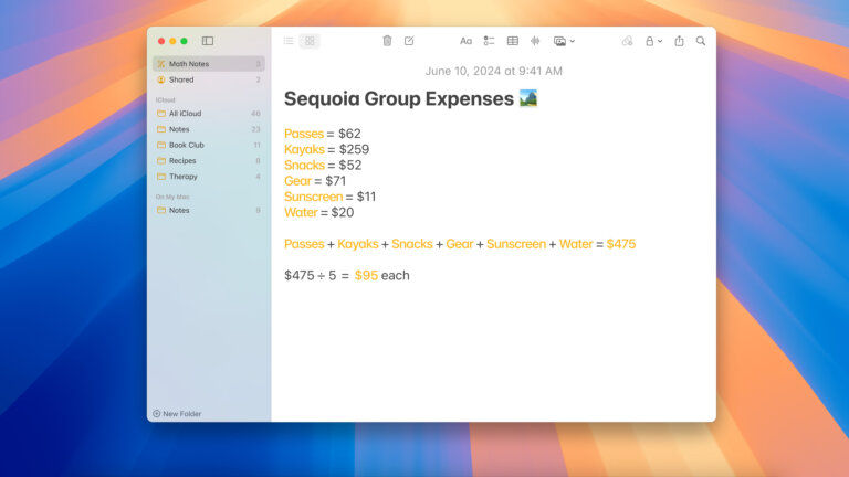 Apple WWDC24 macOS Sequoia Notes Math Notes Calculator 240610