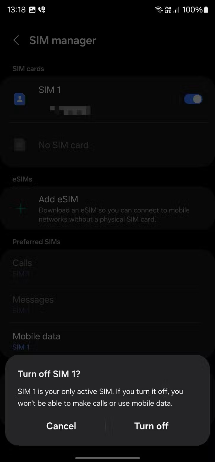 samsung galaxy sim turn off