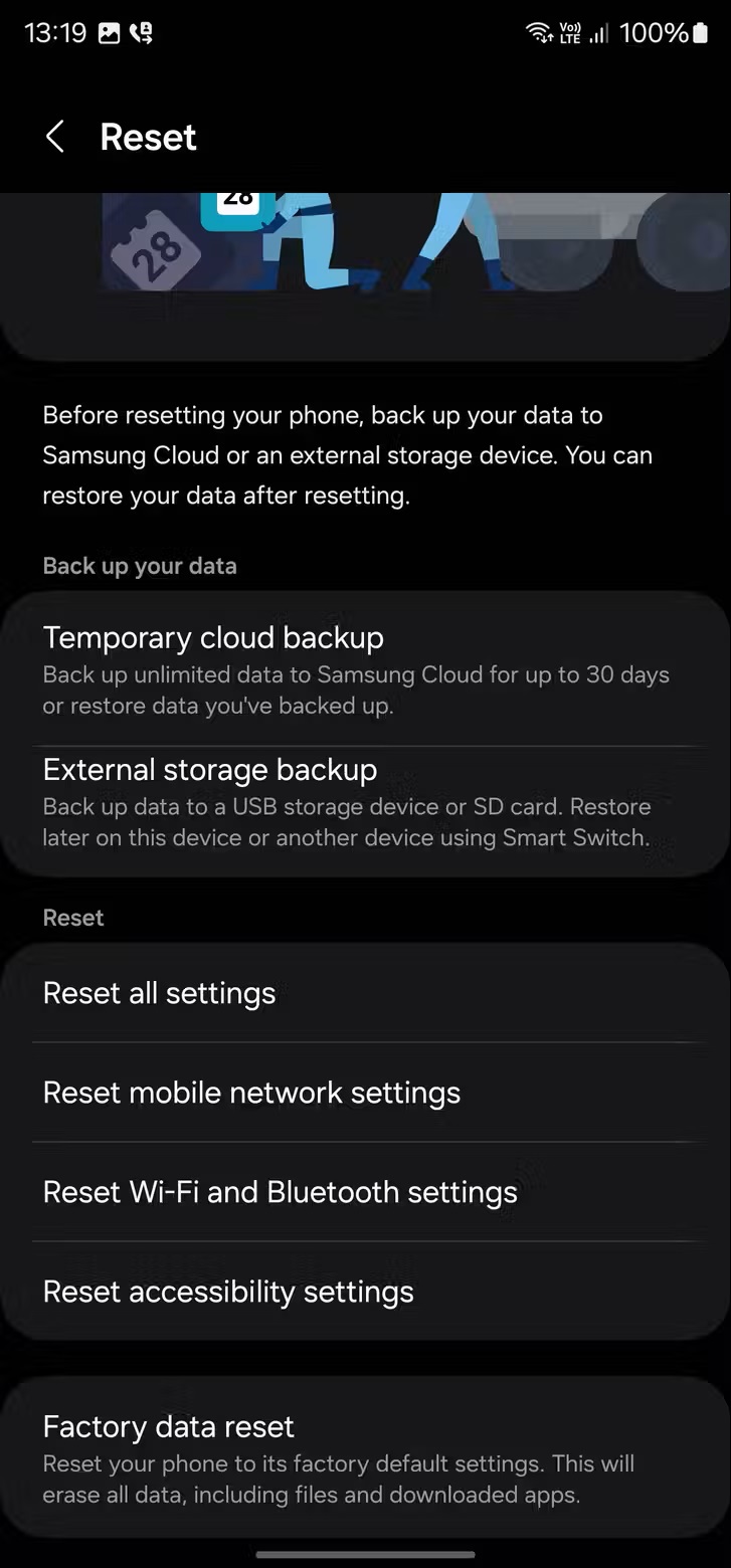 samsung reset menu