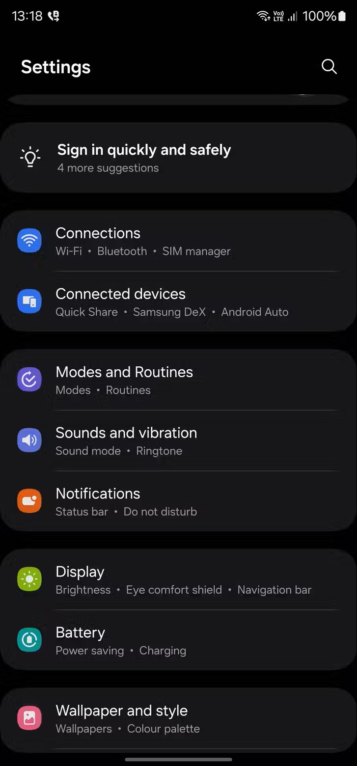 samsung settings menu