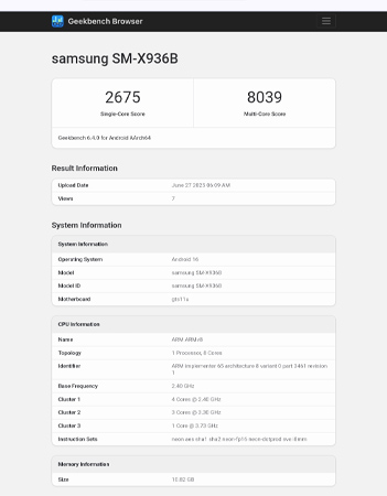 ยืนยันแล้ว Samsung Galaxy Tab S11 Ultra ใช้ชิป Dimensity 9400+ บน Geekbench ที่แรงกว่าเดิม 1