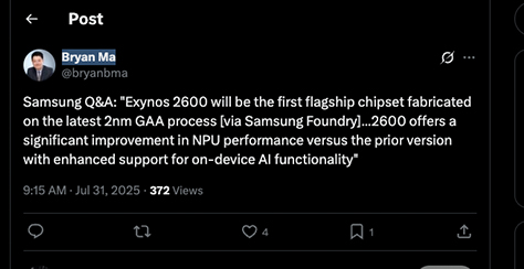 Samsung ยืนยันชิป Exynos 2600 จะเป็นชิปเรือธงเทคโนโลยี 2 นาโนเมตรตัวแรก พร้อมใช้กับ Galaxy S26 1