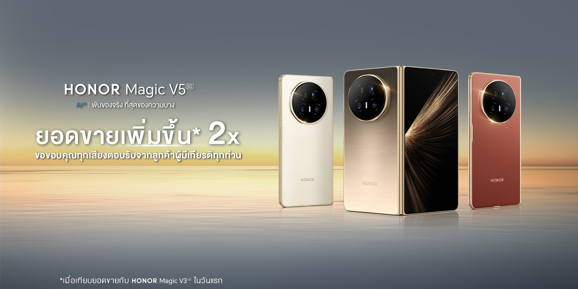 HONOR Magic V5 ทำลายสถิติ! กวาดยอดจองพุ่ง 2 เท่า จากรุ่นก่อนสร้างปรากฏการณ์ใหม่ ขึ้นแท่นสมาร์ตโฟนจบพับที่ดีที่สุดในตลาด