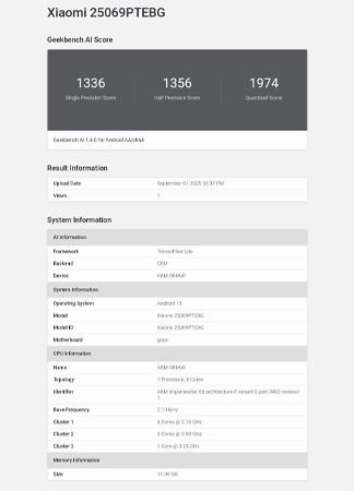 Xiaomi 15T เผยสเปคชิป Dimensity 8400 และ RAM 12GB ผ่าน Geekbench เตรียมเปิดตัวเร็วๆ นี้ 1
