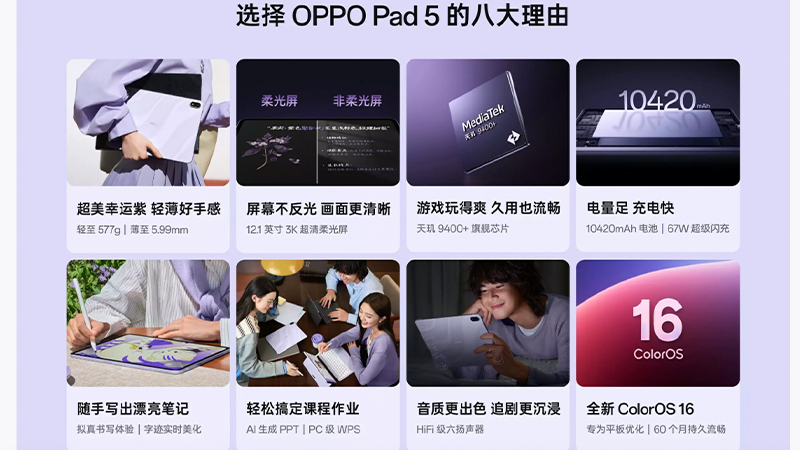 OPPO Pad 5 เปิดตัวรุ่นใหม่ แรงเหนือชั้นด้วยชิป Dimensity 9400+ และจอ 12.1 นิ้ว 3K, 144Hz