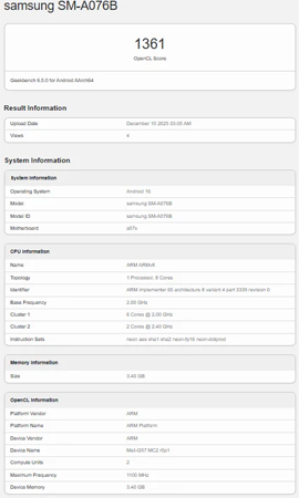 Samsung Galaxy A07 5G โผล่ทดสอบ Geekbench ยืนยันใช้ชิป Dimensity 6300 เปิดตัวเร็วๆ นี้ 2025