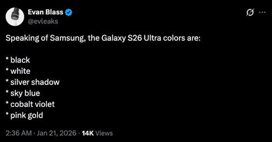 Galaxy S26 Ultra เผยดีไซน์เครื่องจริง สี สเปค ราคา เปิดตัว ก.พ. 2026 