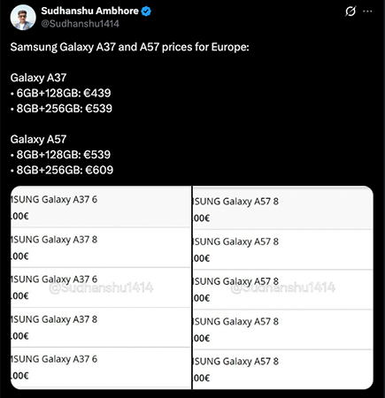 Samsung Galaxy A37 และ Galaxy A57 เผยภาพเรนเดอร์สีใหม่ พร้อมสเปค และราคาที่สูงกว่าเดิม 