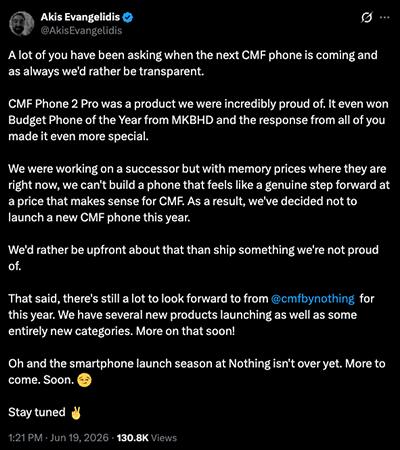 Nothing Phone (4b) รุ่นใหม่อาจจะกำลังมา และจะไม่มีรุ่น CMF Phone 3 Pro ในปีนี้