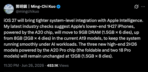 iPhone 18 และ iPhone 18e จะมาพร้อม RAM 9GB และชิป A20 เพื่อรองรับ AI ก่อนเปิดตัวปี 2027 