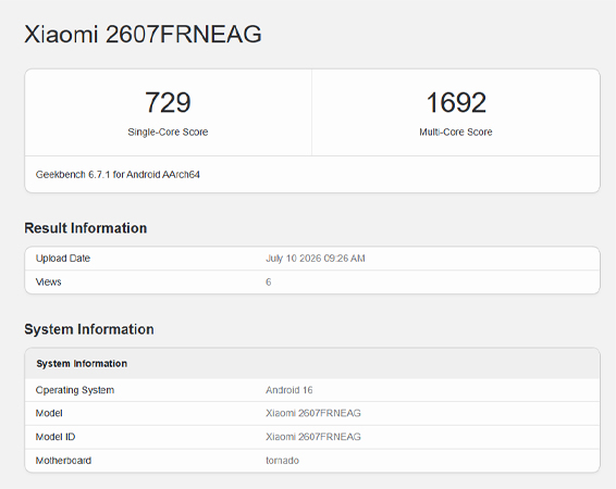 หลุดข้อมูล Redmi 17C 5G จาก Geekbench ยังคงใช้ชิป Dimensity 6300 ของ Redmi 15C 5G ปีที่แล้ว