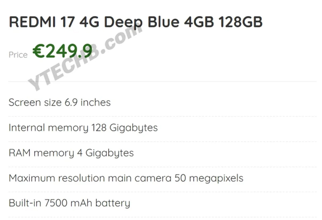 หลุดเรนเดอร์ Redmi 17 4G และสเปคแบต 7,500mAh พร้อมปรับดีไซน์กล้องใหม่