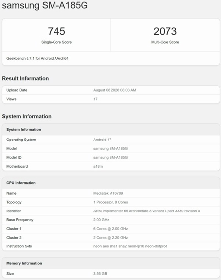 Samsung Galaxy A18 4G โผล่บน Geekbench ยังคงใช้ชิป Helio G99 พร้อมลุยตลาดช่วงปลายปีนี้