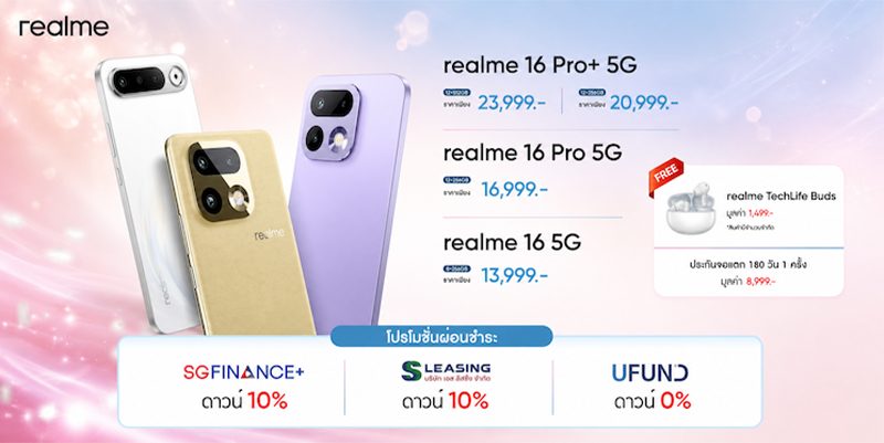 realme เปิดแคมเปญส่งความรัก ต้อนรับวันแม่ 2569 รับส่วนลด 1,000 บาท ผ่อน 0% พร้อมของแถม 1-14 สิงหาคมนี้