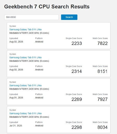 หลุดผลทดสอบ Samsung Galaxy Tab S12 Ultra บน Geekbench ยืนยันชิป Dimensity 9500 พร้อมสเปคชุดเต็ม 