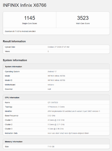 Infinix Note 70 Pro โผล่ทดสอบบน Geekbench และอาจได้ชิป Snapdragon 7s Gen 5 รุ่นใหม่