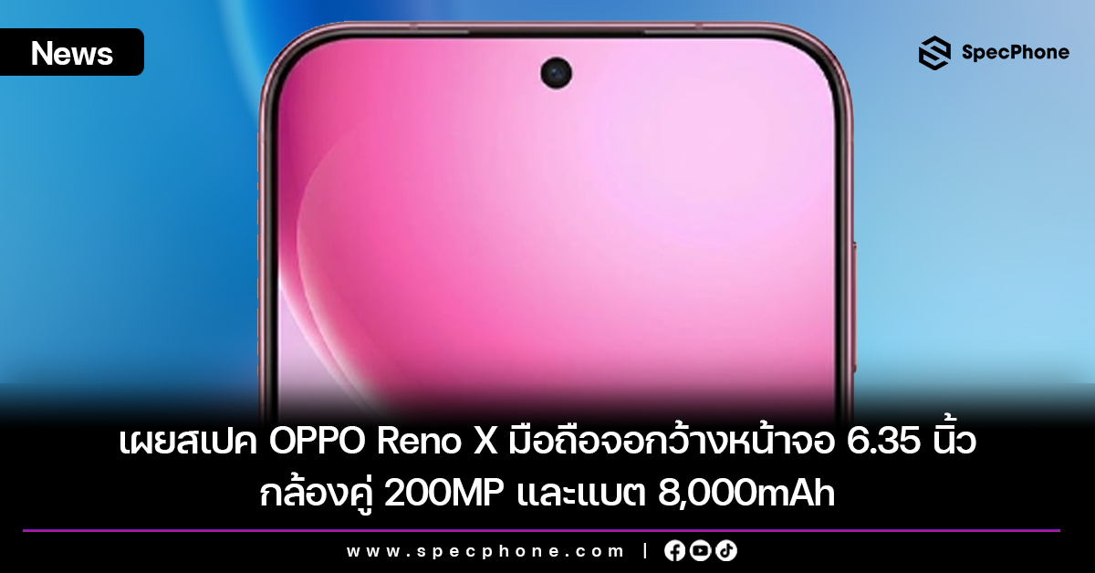 เผยสเปค OPPO Reno X มือถือจอกว้างหน้าจอ 6.35 นิ้ว 120Hz กล้องคู่ 200MP และแบต 8,000mAh