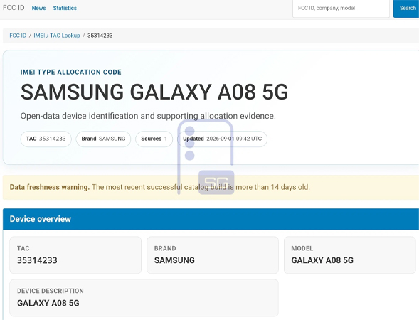 Samsung Galaxy A08 5G โผล่ฐานข้อมูล IMEI คาดได้จอ 120Hz แบต 6,000mAh และใช้ชิป Dimensity 6300