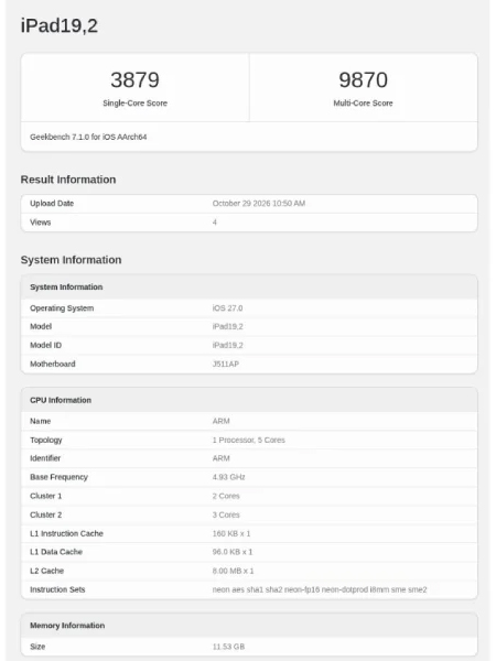 iPad mini 8 โชว์คะแนน Geekbench แรงกว่า iPad Pro M5 ในแบบ Single-core แต่ Multi-core ยังเป็นรองอยู่